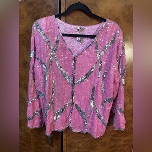 Unique Vintage Pink Sequin Blouse
